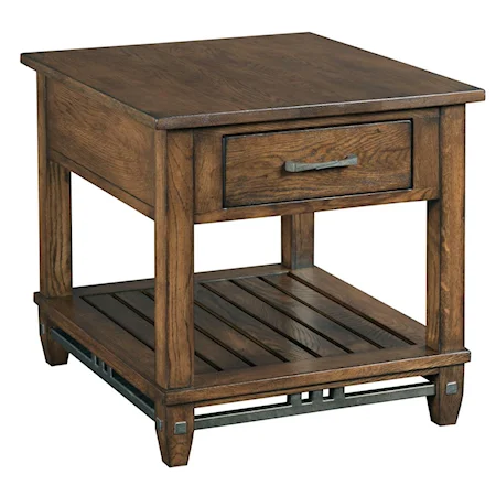 Rectangular End Table with Drawer and Rustic Metal Accents